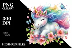 Colorful Unicorn with Spring Petals PNG Product Image 1