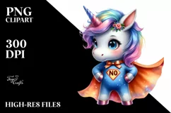 Watercolor Baby Unicorn Hero | Clipart Product Image 3