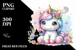 Watercolor Baby Unicorn Clouds | Clipart Product Image 3