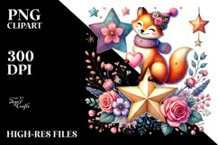 Adorned Fox Sitting on a Star PNG Product Image 2