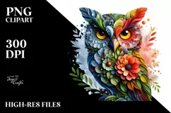 Abstract Vibrant Owl with Flowers PNG Product Image 3