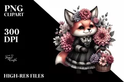 Baby Fox Holding Flowers and Dahlia Bouquet | Sublimation | Product Image 3