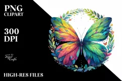 Abstract Vibrant Butterfly with Flowers PNG Product Image 1