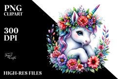Baby Unicorn with Floral Wreath PNG Product Image 2