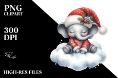 Boho Cute Baby Elephant Dressed for Christmas, PNG Product Image 2