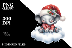Boho Cute Baby Elephant Dressed for Christmas, PNG Product Image 2