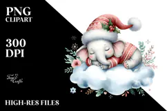 Boho Cute Baby Elephant Dressed for Christmas, PNG Product Image 2