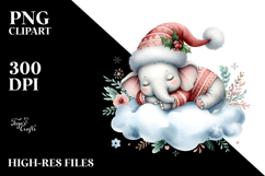 Boho Cute Baby Elephant Dressed for Christmas, PNG Product Image 2