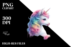 Colorful Baby Unicorn Gazing at Stars PNG Product Image 2