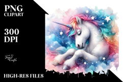 Colorful Baby Unicorn Gazing at Stars PNG Product Image 2