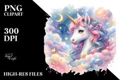 Colorful Baby Unicorn Gazing at Stars PNG Product Image 2
