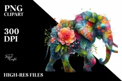 Abstract Vibrant Elephant with Flowers PNG Product Image 1