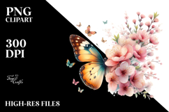 Butterfly with Spring Flowers, Transparent PNG Product Image 2