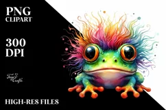Colorful Layered Watercolor Baby Frog with Crazy Eyes and Product Image 1