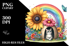 Vibrant Flower Cat House Scene Product Image 2