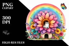 Kitten Flower Rainbow Watercolor Illustration Clipart Product Image 3