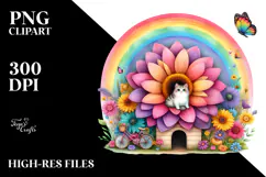 Kitten Flower Rainbow Watercolor Illustration Clipart Product Image 2