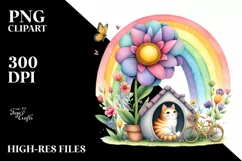 Kitten Flower Rainbow Watercolor Illustration Clipart Product Image 1