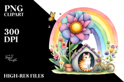 Kitten Flower Rainbow Watercolor Illustration Clipart Product Image 2