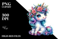 Cute Baby Unicorn with Floral Wreath PNG Product Image 3