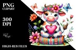 colorful Cow Heart Sitting PNG Product Image 2