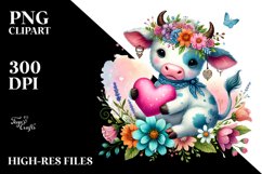 colorful Cow Heart Sitting PNG Product Image 2