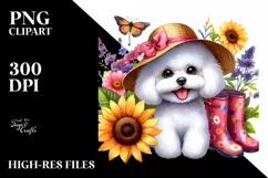Bichon Frise with Sun Hat and Rain Boots Caricature-Like Product Image 3