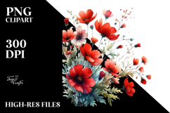 Red Flowers Abstract Watercolor Clipart Product Image 2