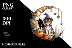 Halloween Tiger Sitting on Moon PNG Product Image 2
