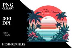 Retro Tropical Sunset Clipart PNG Product Image 2