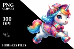 Cute Baby Unicorn Running Dressed PNG Product Image 1