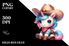 Cute Baby Unicorn Cowboy in Watercolor Product Image 3