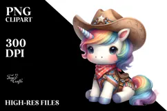 Cute Baby Unicorn Cowboy Clipart Product Image 2