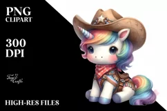 Cute Baby Unicorn Cowboy Clipart Product Image 3