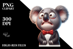 Exaggerated Cartoon Koala with Bow Tie PNG Product Image 2