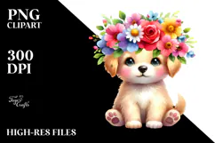 Colorful Flower Crown Puppy | Sublimation | Clipart Product Image 2