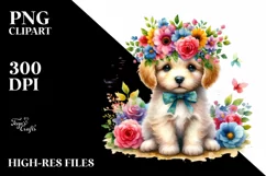 Colorful Flower Crown Puppy | Sublimation | Clipart Product Image 3