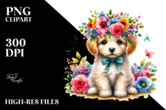 Colorful Flower Crown Puppy | Sublimation | Clipart Product Image 2