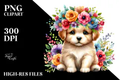 Colorful Flower Crown Puppy | Sublimation | Clipart Product Image 2
