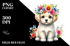 Colorful Flower Crown Puppy | Sublimation | Clipart Product Image 2