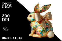 Colorful Vintage Sitting Bunny PNG Product Image 2
