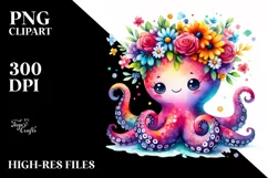 Funny Halloween Octopus Watercolor PNG Product Image 3