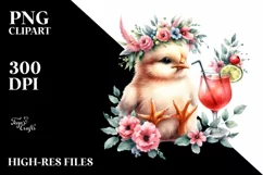 Young Chicken Adorned With Flowers Enjoying A Cocktail | Product Image 1