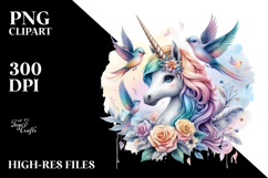 Colorful Baby Unicorn with Flock of Birds PNG Product Image 2