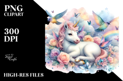 Colorful Baby Unicorn with Flock of Birds PNG Product Image 2