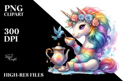 Colorful Baby Unicorn Sipping Tea PNG Product Image 2