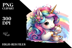 Colorful Baby Unicorn Sipping Tea PNG Product Image 2