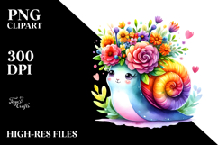Cute Watercolor Snail with Flower Crown, PNG Product Image 2