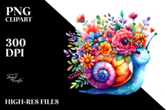 Cute Watercolor Snail with Flower Crown, PNG Product Image 2