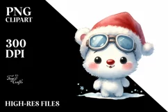a Baby Polar Bear with Santa Hat and Sky Goggles PNG Product Image 1